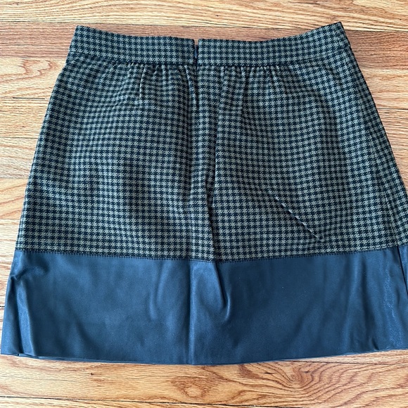 J crew green houndstooth wool and leather skirt - Picture 2 of 5